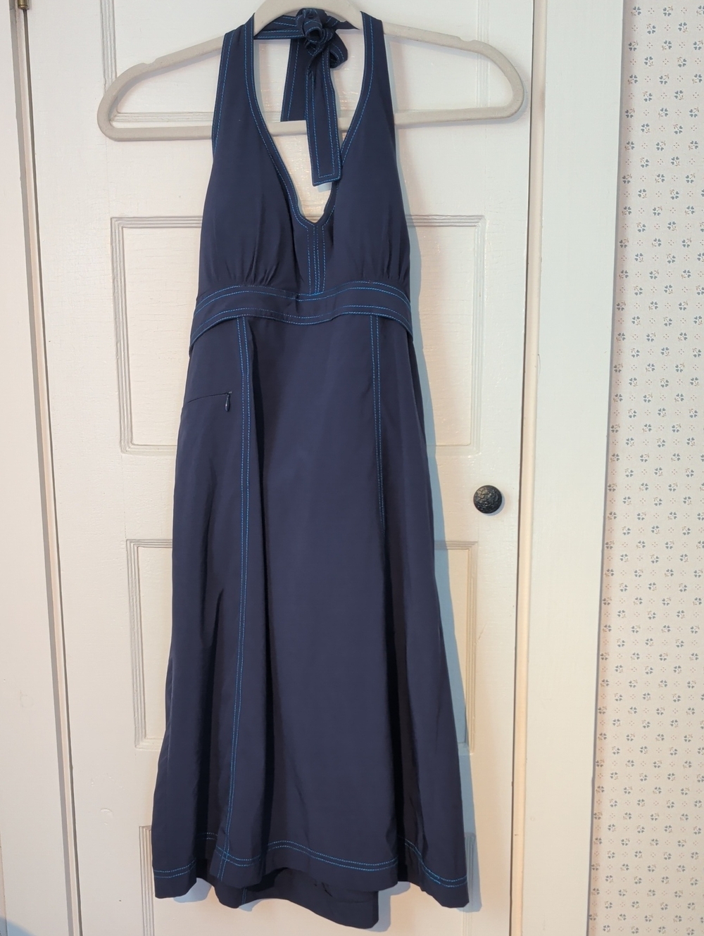 Athleta Navy Halter Maxi Dress with Contrast Stitching 10P